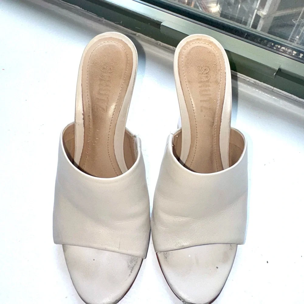 Schutz Lucy Nappa Leather Wedge Sandals – Pearl – Size 7M - Picture 3 of 6